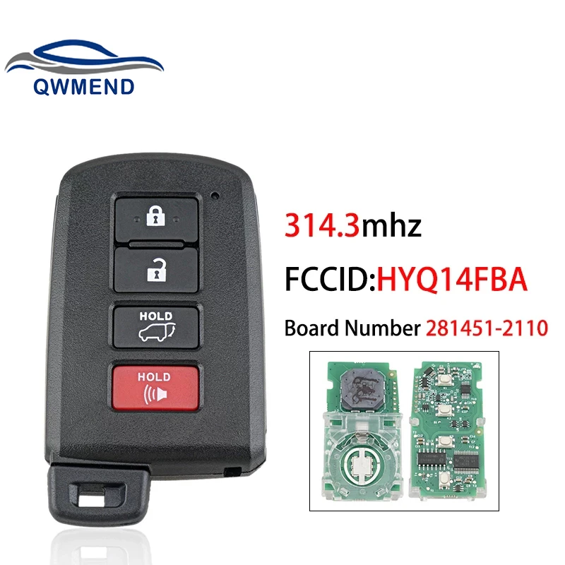 

QWMEND HYQ14FBA Car Remote Key for Toyota Highlander Limited Kluger 2014-2019 Smart Car Key 314.3Mhz 281451-2110