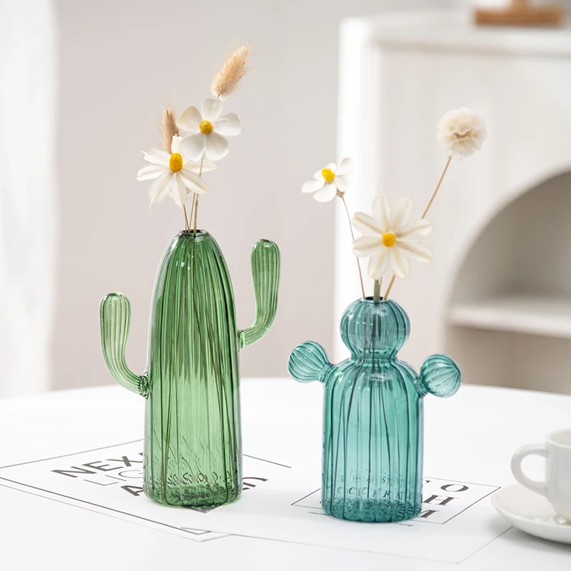 Cactus Shaped Glass Vase For Plant Creative Vase Decoration Home Desktop Decor Transparent Hydroponics Plant Vase Birthday Gifts