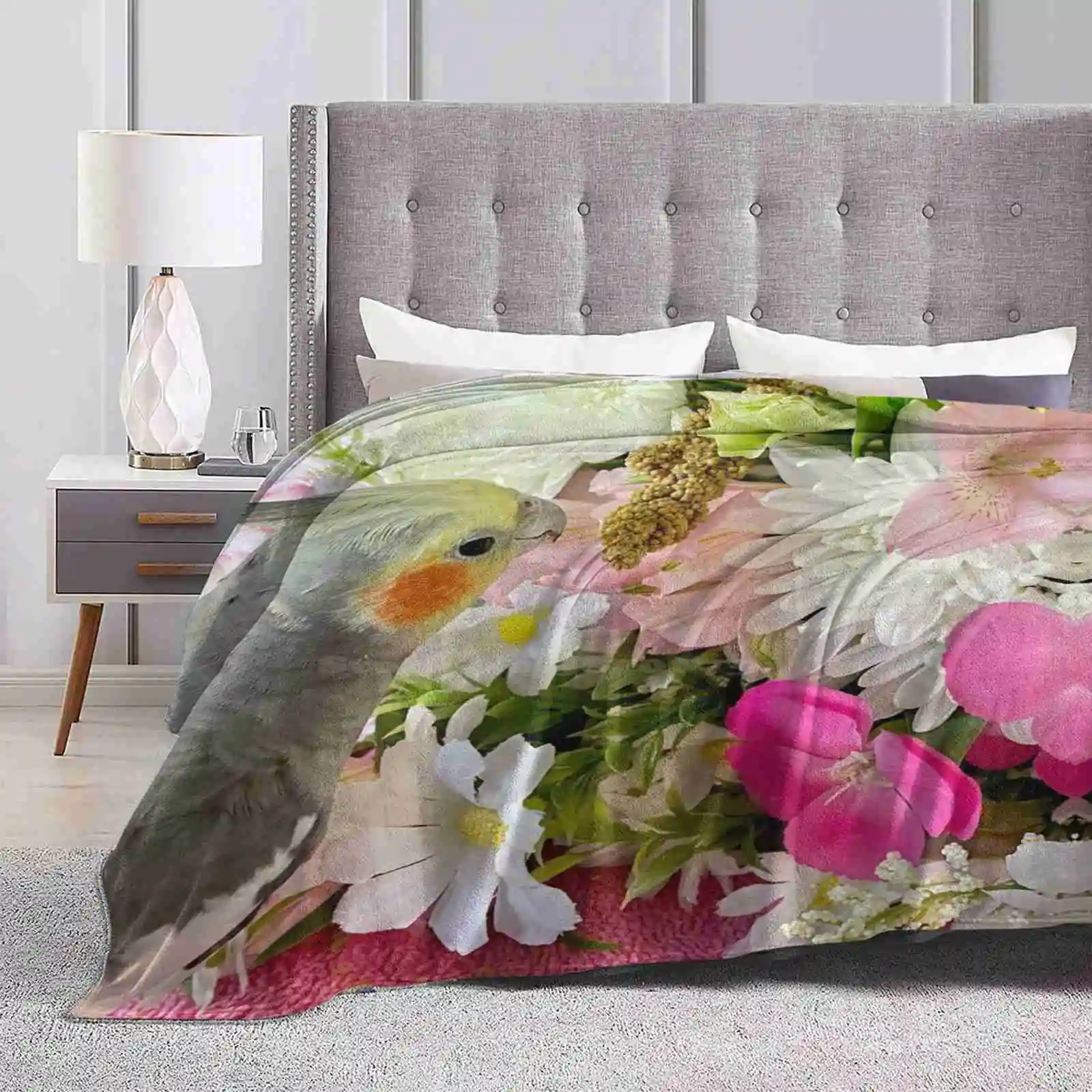 Cockatiel And Flowers Soft Warm Throw Blanket Cockatiel Parrot Bird Flowers