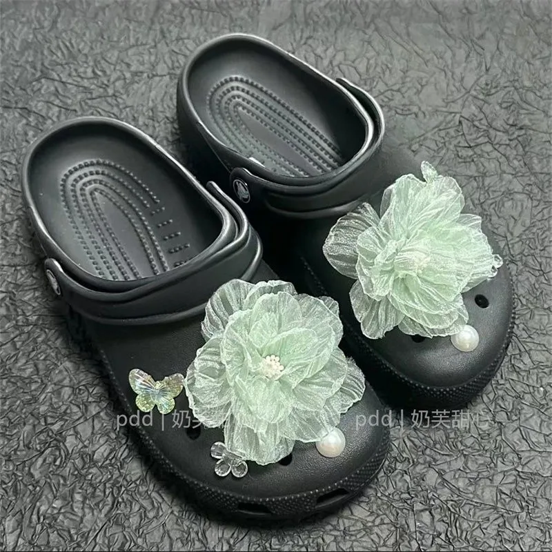 

Green Big Flower Series Footwear Decoration DIY Beautiful Charms for Crocs Elegant Adornment for Clogs Sandals Christmas Gift