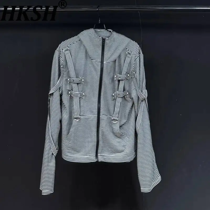 

HKSH Spring Summer New Men Tide Dark Striped Hoodie Women Functional Safari Style Loose Fit Long-Sleeved Top Straps Chic HK24002