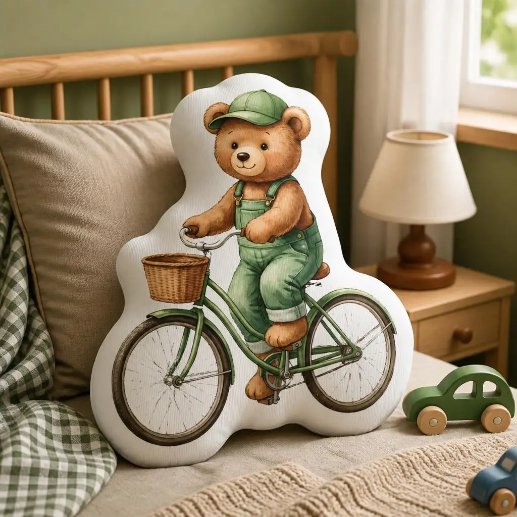 Teddy Bear Cycling Bicycle Bncmap Cushion Irregular Stuffed Throw Pillow Home Decor Gift Sofa Bed