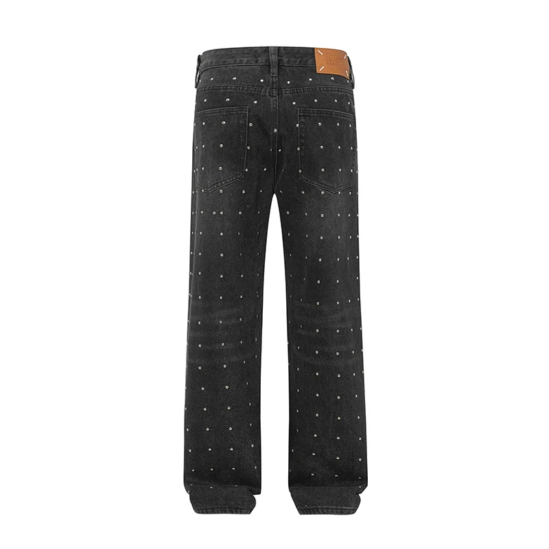 Jean Droit Ample pour Homme et Femme, Pantalon Personnalisé, Haut de Gamme, Noir, avec Diamant