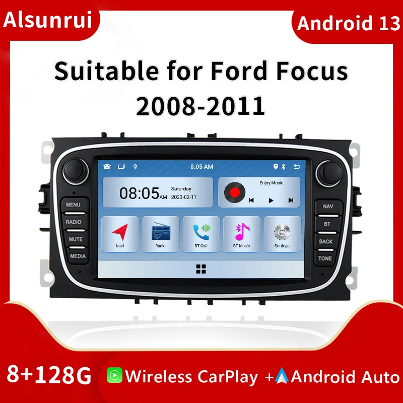 

2 din Android 13 Car Stereo For Ford Focus 2 3 4 mk2 Kuga Mondeo Fiesta Transit Connect S-C MAX Radio GPS Multimedia 4G Carplay