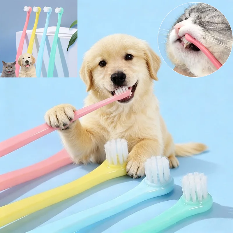 Escova de dentes para animais de estimação, micro cabeça, cão, gato, ferramenta de limpeza de dentes, mau hálito, tártaro, boca de limpeza, cuidados dentários para animais de estimação, acessórios para cães