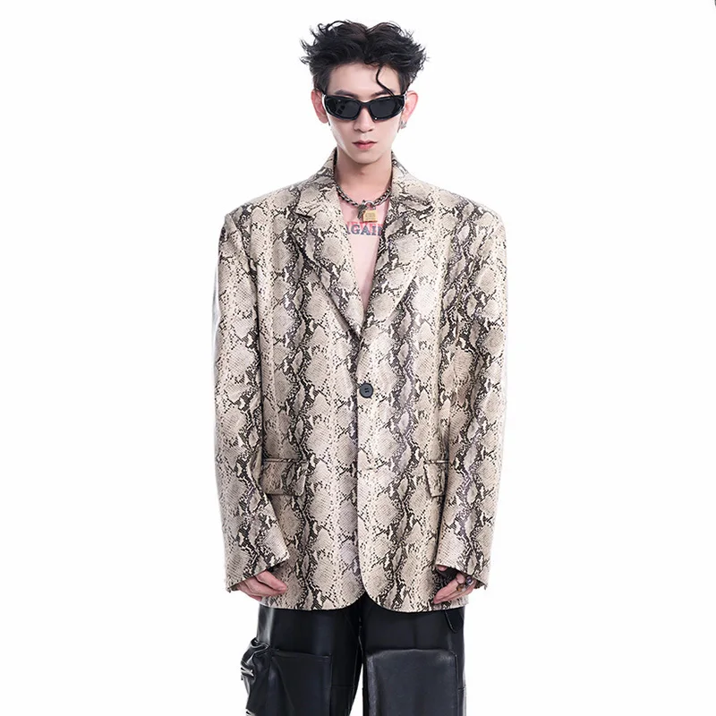 LUZHEN 2024 Autumn New Snake Skin Leather Suit Jackets Coat Men's Handsome Street Personalized Trendy Blazer Niche Design LZ5323