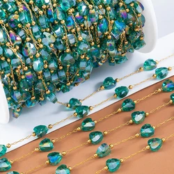2meters 1meter Stainless Steel Crystal Stone Chain Tranparent Green Beads Chains for Necklace Bracelet Jewelry Making DIY