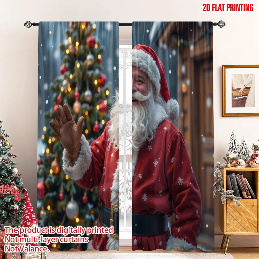 

2pcs 2D flat printing Merry Christmas Popular Window Drapes Santa Claus Christmas Holiday Festive 100% Polyester Without