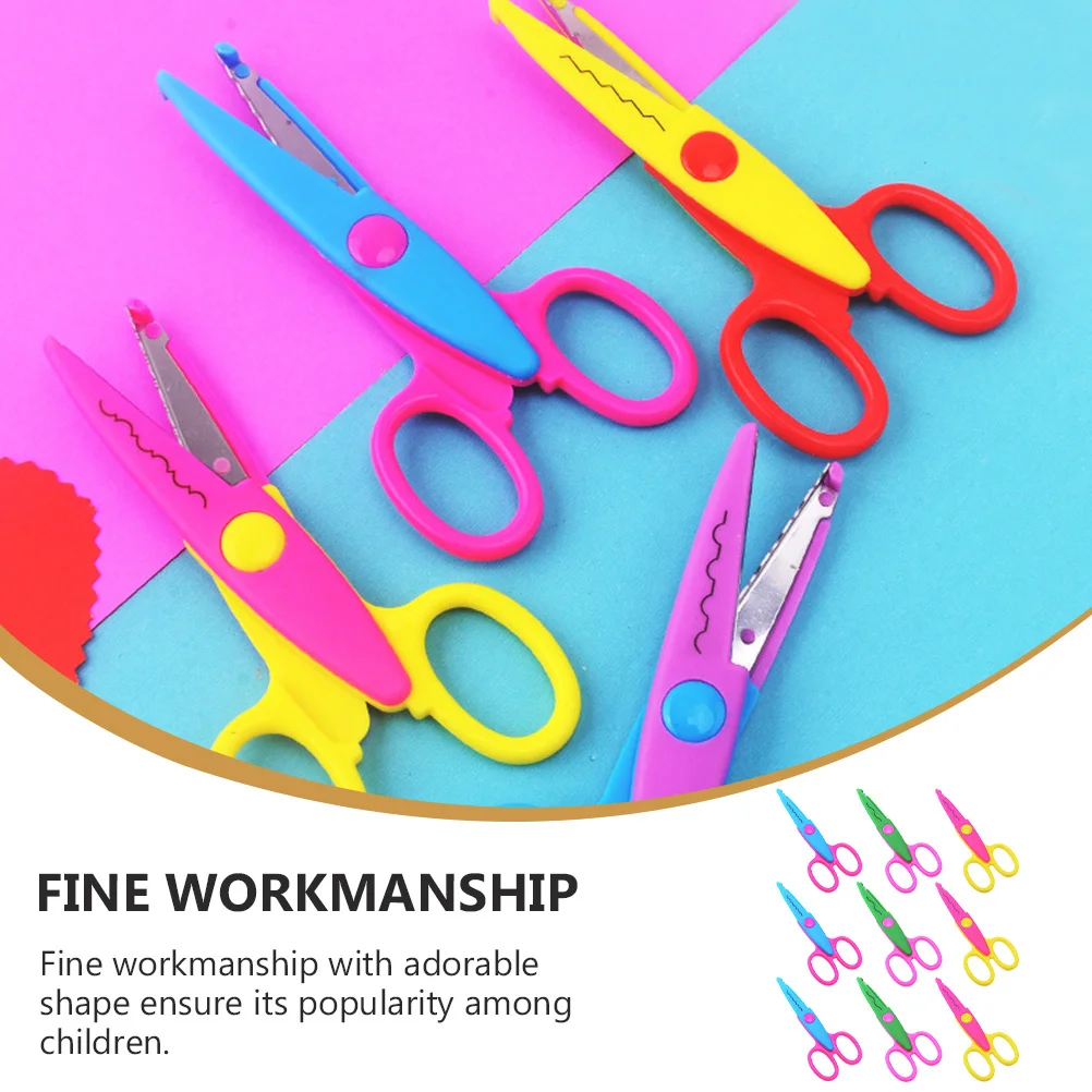 9Pcs Creative Embroidery Scissors Handmade Lace Craft Scissors for Kids Safe Edged Small Cutting Tool for Scrapbooking Classroom