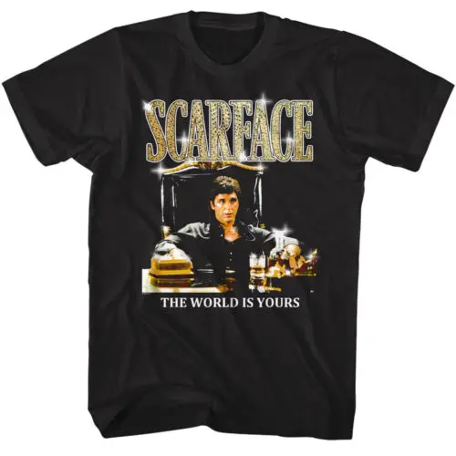 Scarface Tony Montana Desk T-shirt pour hommes Gold Bling Logo le monde est vous