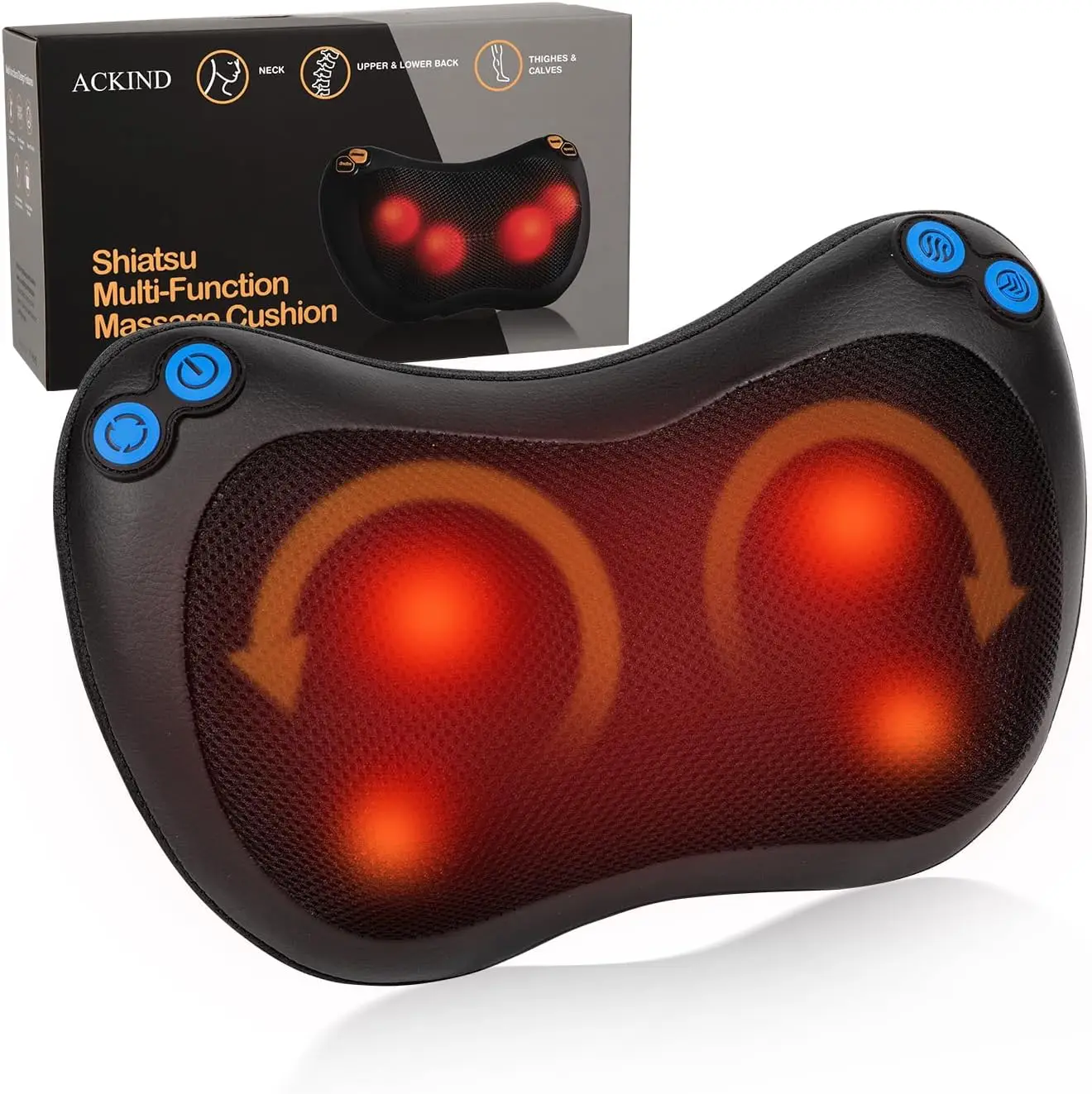 Shiatsu Neck and Back Massager Pillow with Heat, Portable, Easy-to-Clean, Massager for NPain Deep Tissue Kneading for Neck, Shou