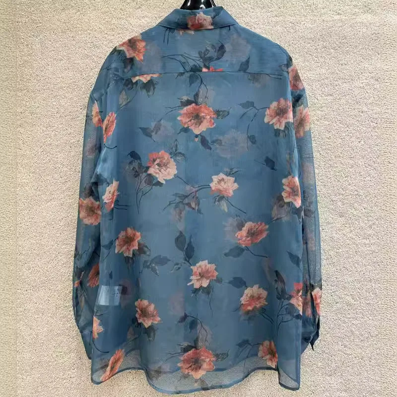 Chemise à Revers à Imprimé Floral de Haute Qualité, Haut Paresseux à Manches sulf, pour la Mer, 2024