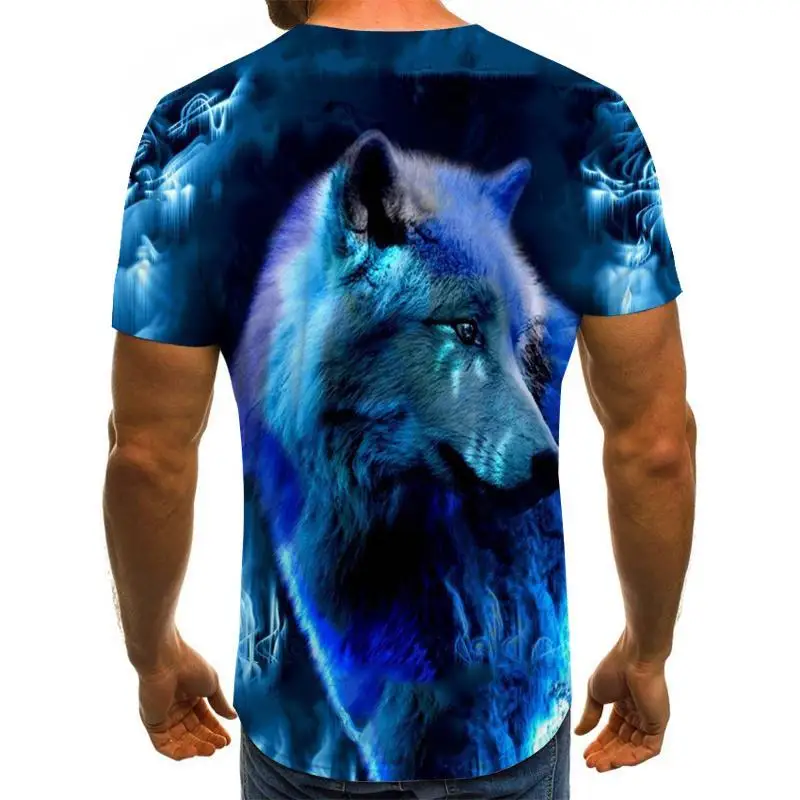 Wolf T Shirt 3d T-shirt Animal Men T Shirt Blue Flame T Shirts 2022 Men\'s Clothes Galaxy Street Vintage Clothing Casual Tops