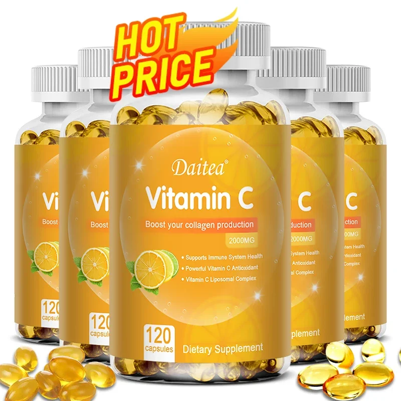 Vitamin C 2000 Mg, Promotes Collagen Production, Vitamin C Liposomal Dietary Supplement, Non-GMO and Gluten-Free Vegetarian