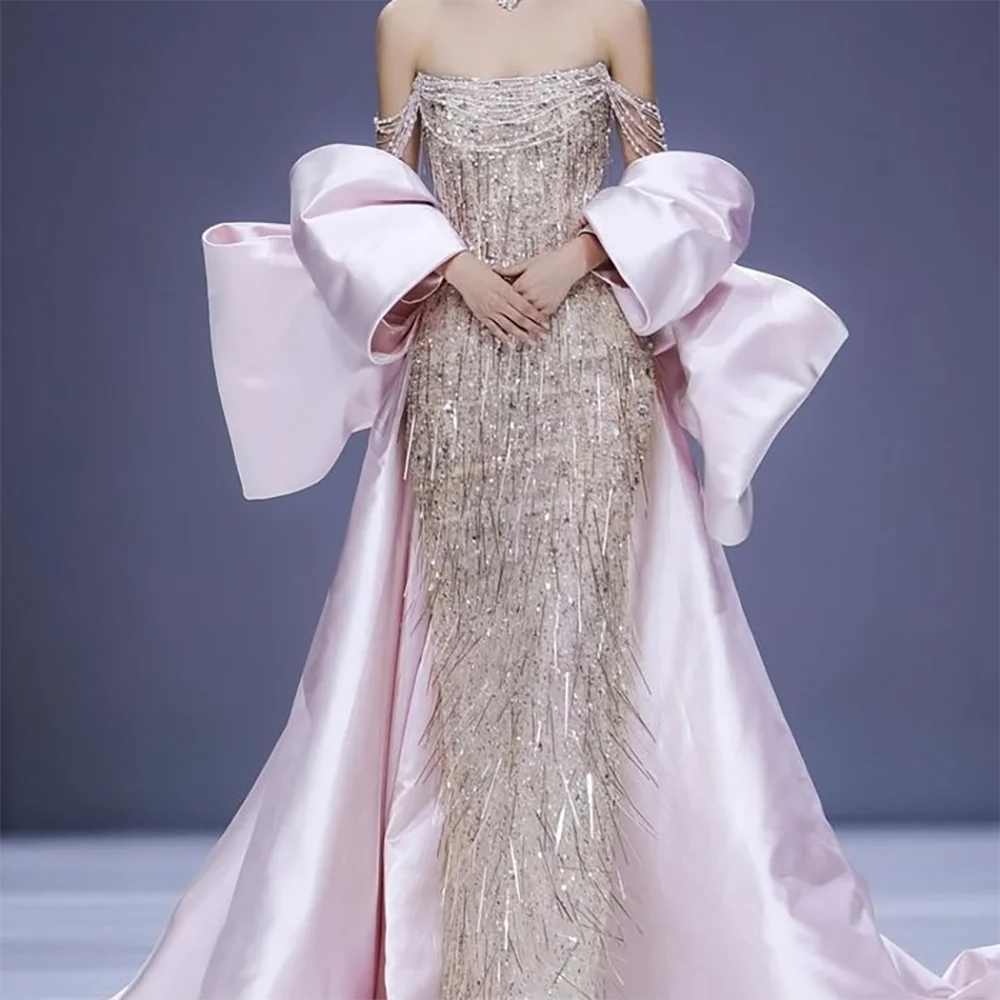 Klassische trägerlose, mit Perlen besetzte, ärmellose Schleife, gerade formelle Abendkleider, Geburtstagsfeier, Abschlussballkleider, individuell gestaltet