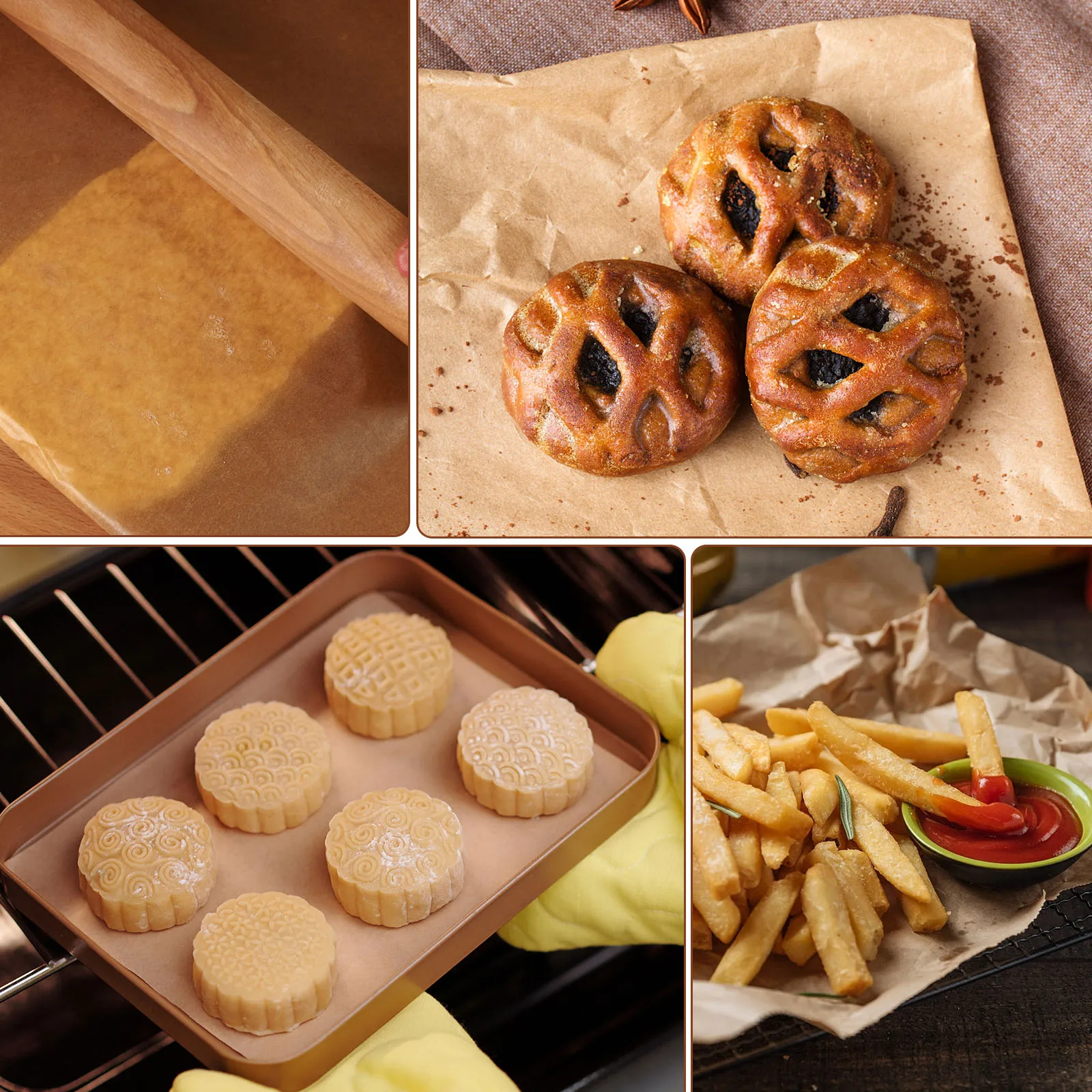 لفة ورق البرشمان مزدوجة الجوانب ورق البرشمان أوراق الخبز كوتابل الخبز الخبز بطانات لفرن الهواء المقلاة شواء حصيرة