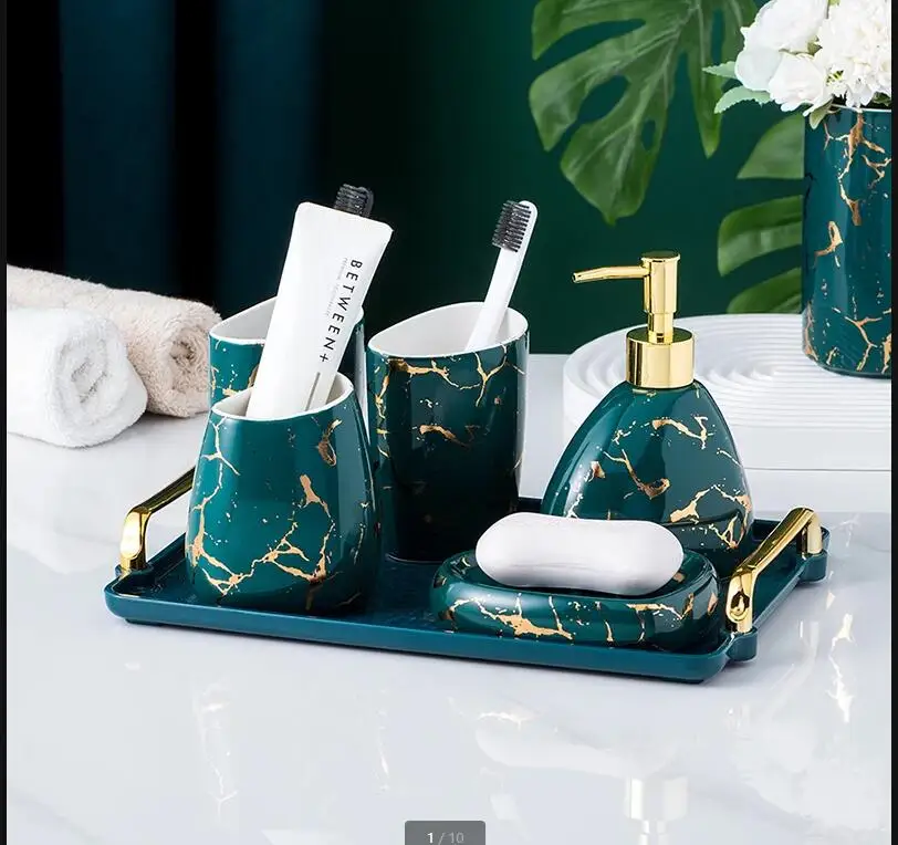 Imitation Marble Wash Set Ceramic Bathroom Soap Dish Dispenser Mouthwash Cup Nordic Home Accessories