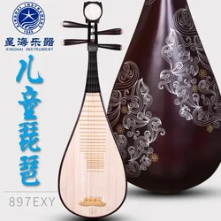 88cm Children Lute Instrument Handmade Paulownia Pipa Peony Headstock Beginner Lute Chinese Stringed Instruments with Accessorie