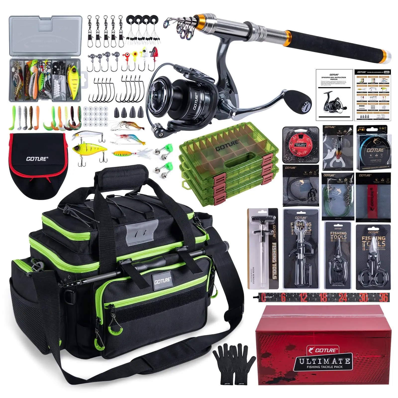 Goture Portable Travel Fishing Set Telescopic Rod 3000 Spinning Reel Full Tackle Kit Lures Tools Waterproof Bag Fishing Gear