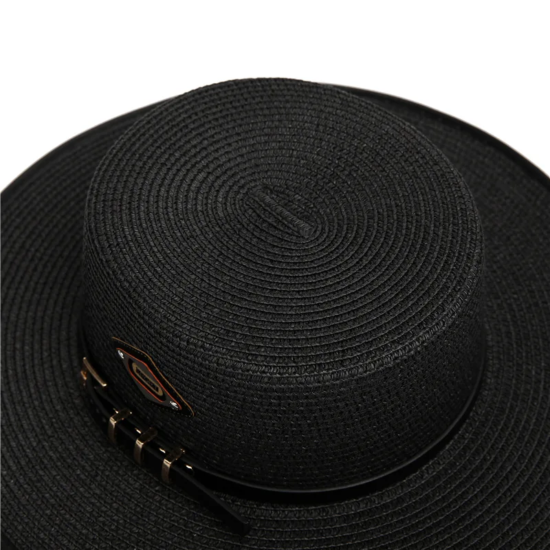 Sommer Elegante Perle Kette Flache Sonnenhut frauen Stroh Panama Breiter Krempe Anti-Uv Strand Kappe Feminino Chapeu Mädchen Topee – Detail 2