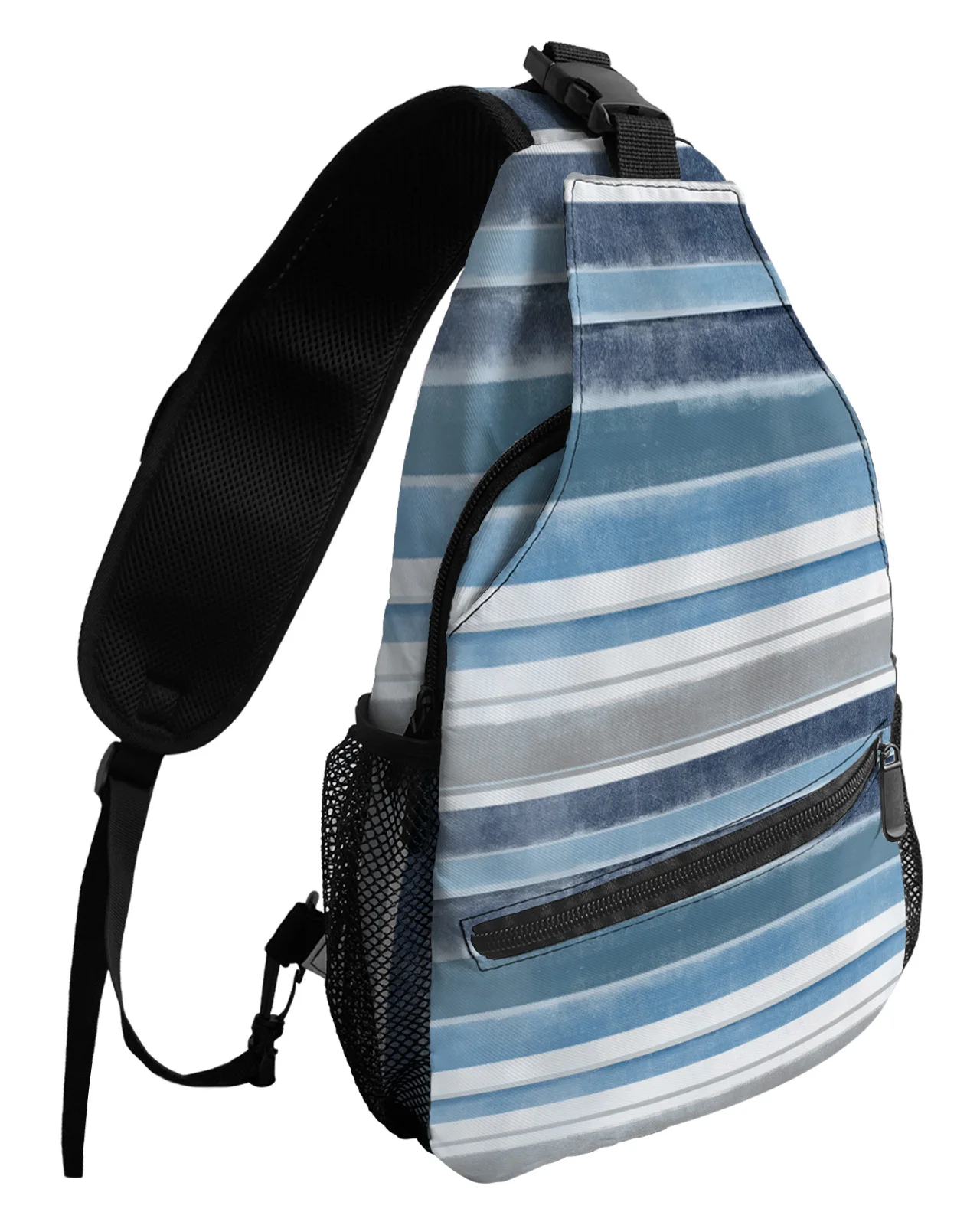 

Nordic Style Stripes Blue Chest Bags For Women Men Waterproof Messenger Bags Female Travel Sport One Shoulder Crossbody Bag