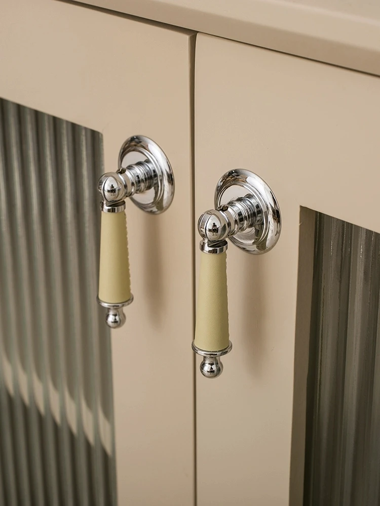 Furniture Pure Copper Clothes Cabinet Door Pendant Handle Drawer Bucket Cabinet Electroplated Nordic Silver Cowhide Brass Handle