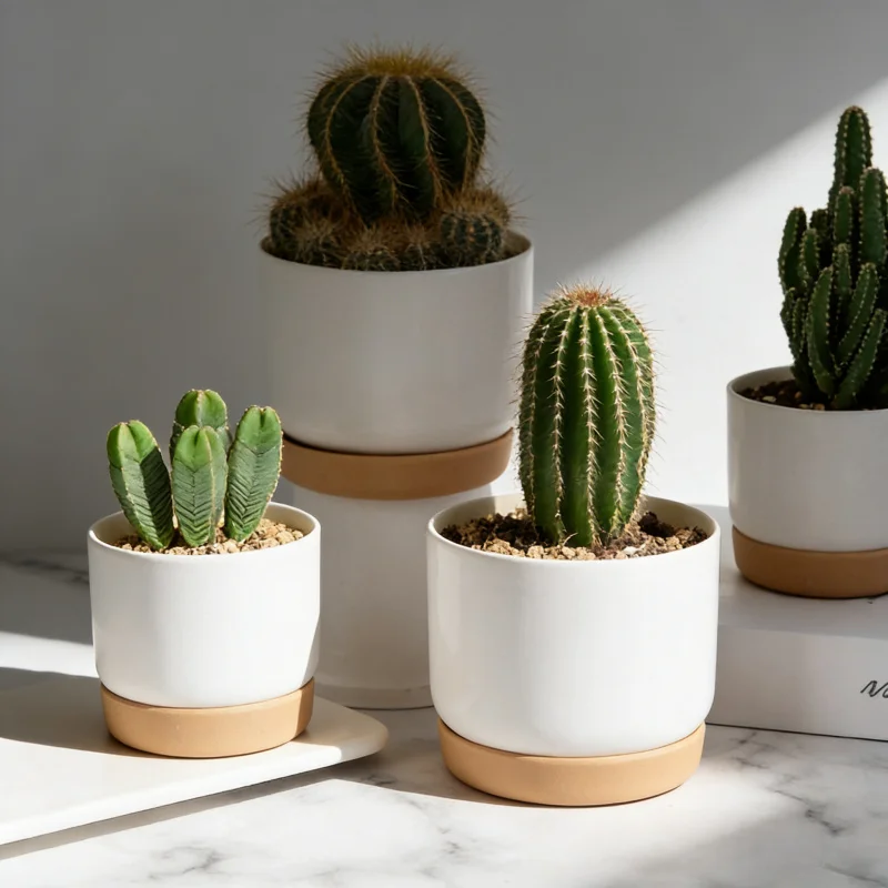Automatic Water-Absorbing Lazy Ceramic-Like Plastic Flower Pot Round Double-Layer Succulent Green Radish Green Plant Special Pot