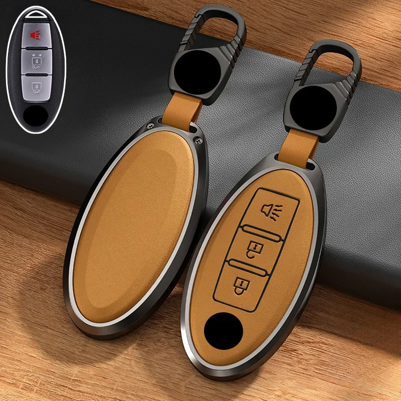 Aluminum Alloy Leather Car Key Cover Case Bag For Nissan Titan Rogue Qashqai Leaf Cube Quest March Micra K13 Juke F15 370Z