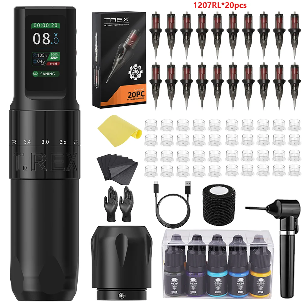 

Tattoo Kit T-Rex High Quality Tattoo Pen Kit, Permanent Makeup Tattoo Machine Kit 7 Segment Stroke Adjustable Tattoo Gun Kit