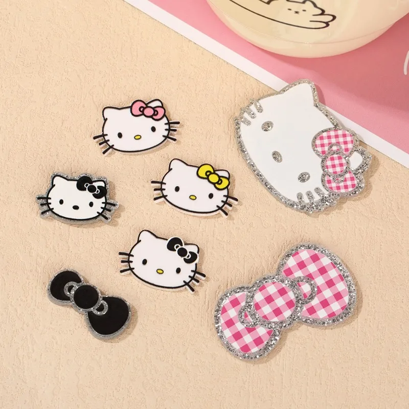 

10pcs Hello Kitty Accessories Patch Cute Cartoon Anime Acrylic Women Products Phone Case Material Desktop Decoration Wholesale