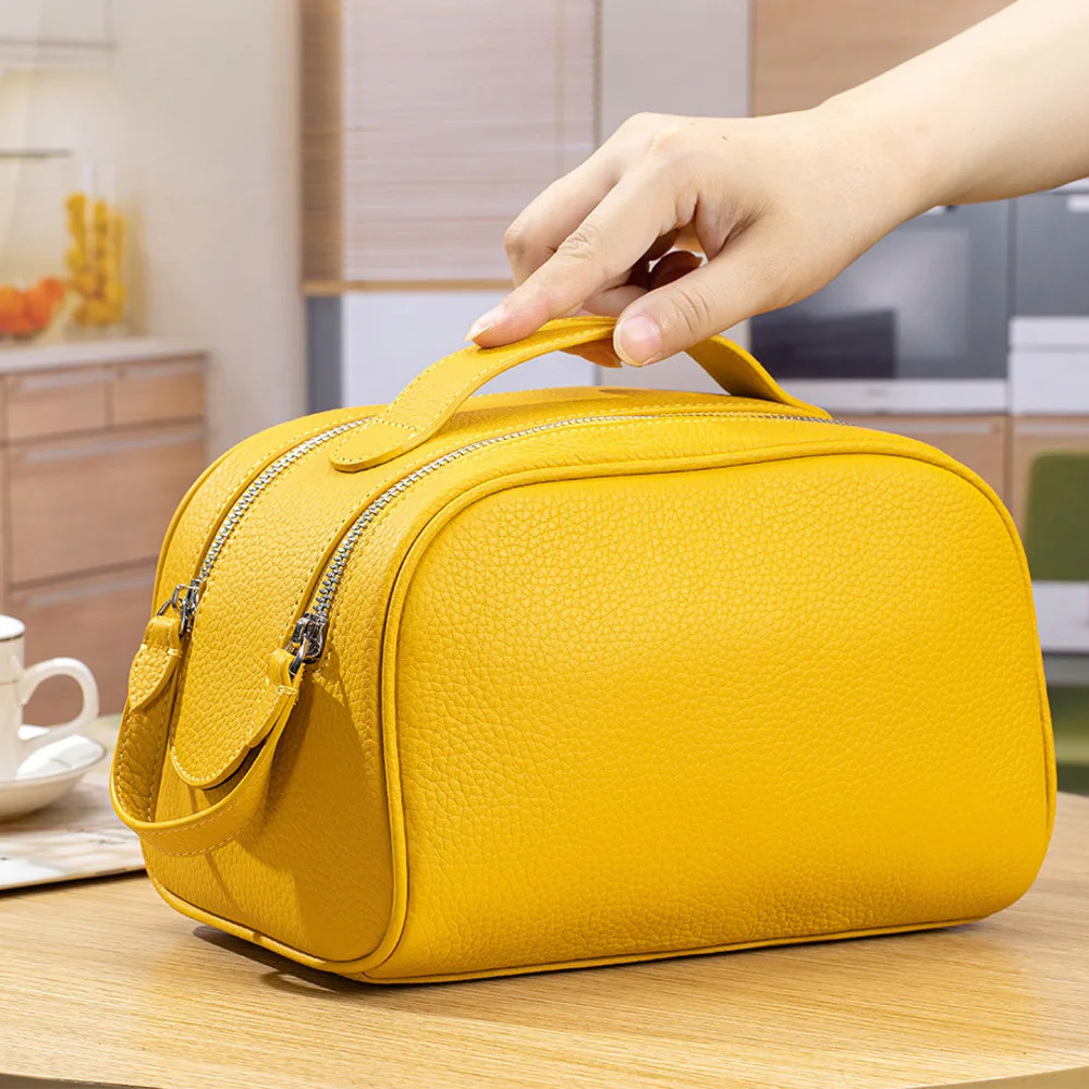 Lady Tote Bag Storage Bag For Woman Handbag Cowhide High-End Travel Large Capacity Makeup Bag Genuine Leather Soft Toiletry Bag