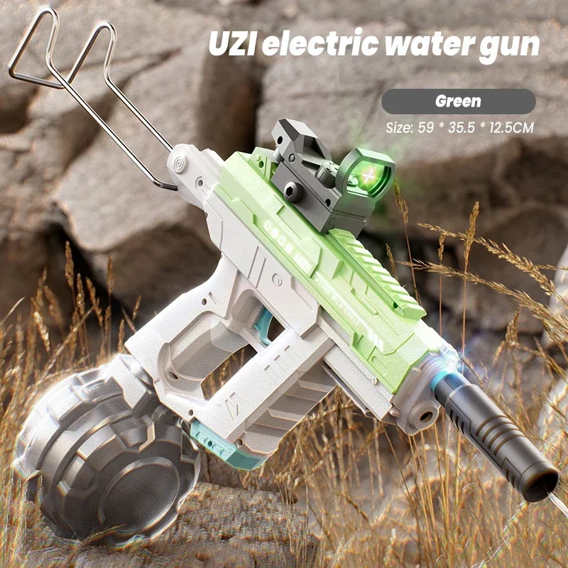 Pistola de Agua Eléctrica UZI, Juguete Infantil con Tres Funciones Integradas, Luz de Escorpión, Juego de Agua para Niños, Regalos para Actividades al Aire Libre