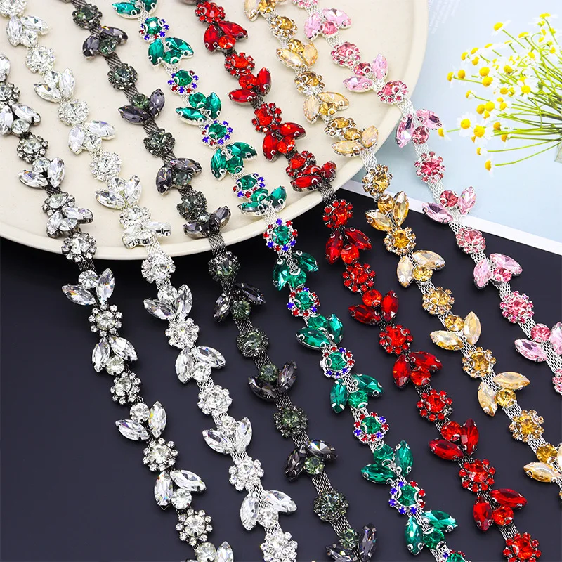 Free Shipping 5yards Rhinestone crystal Chain Bridal Sash Rhinestone Applique, Wedding Applique,Rhinestone Trimming LSMY243