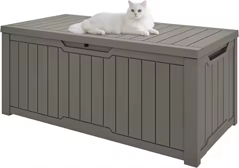 120-Gallon Deck Box, Waterproof Outdoor Storage Chest for Garden Tools, Pool Supplies, and Sports Gear, Lockable Lid