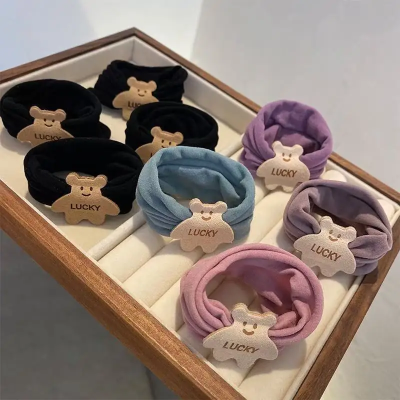

Baby Girl Hair Accessories Cute Bear Facial Mask Hair Band Head Rope Retro Ponytail Leather Band Girl Gift