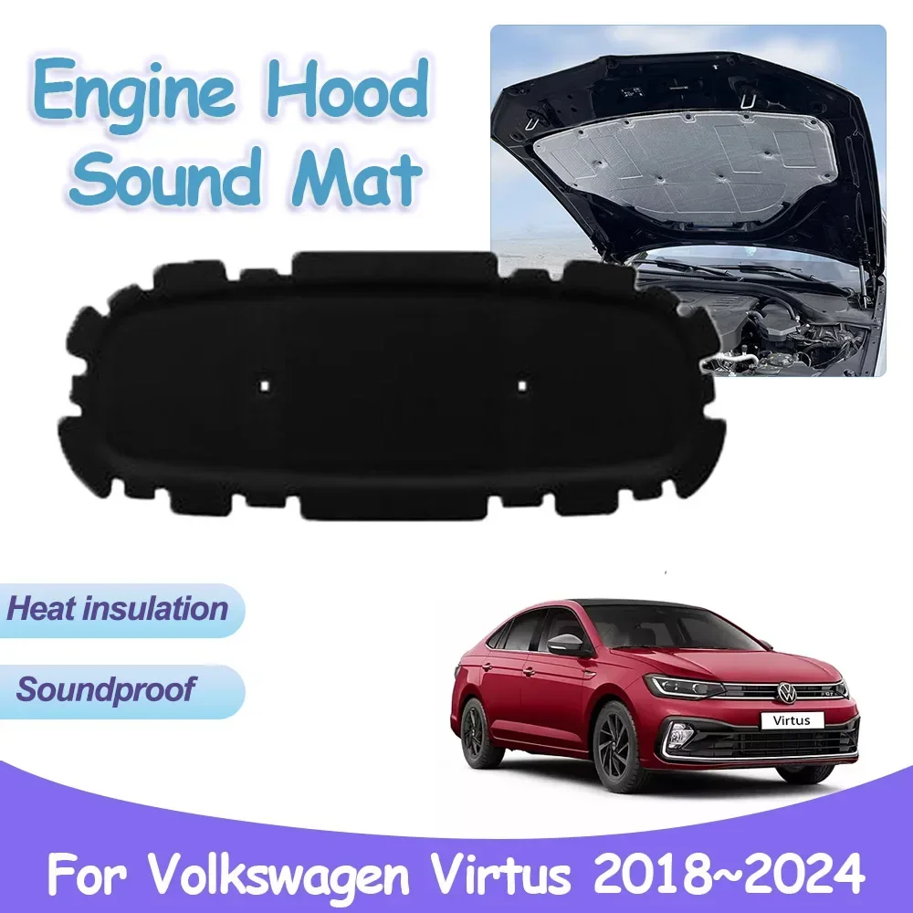 Almohadilla de capó de motor para Volkswagen VW Virtus Polo Sedan 2018 ~ 2024, aislamiento térmico acústico de coche ignífugo, alfombrilla de algodón, accesorios interiores