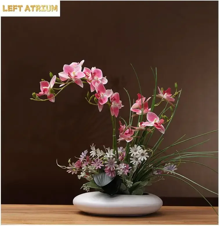 Modern Ceramic Vase Dove Orchid Simulation Flower Figurines Home Livingroom Furnishing Crafts Cafe Table Fake Flower Decoration