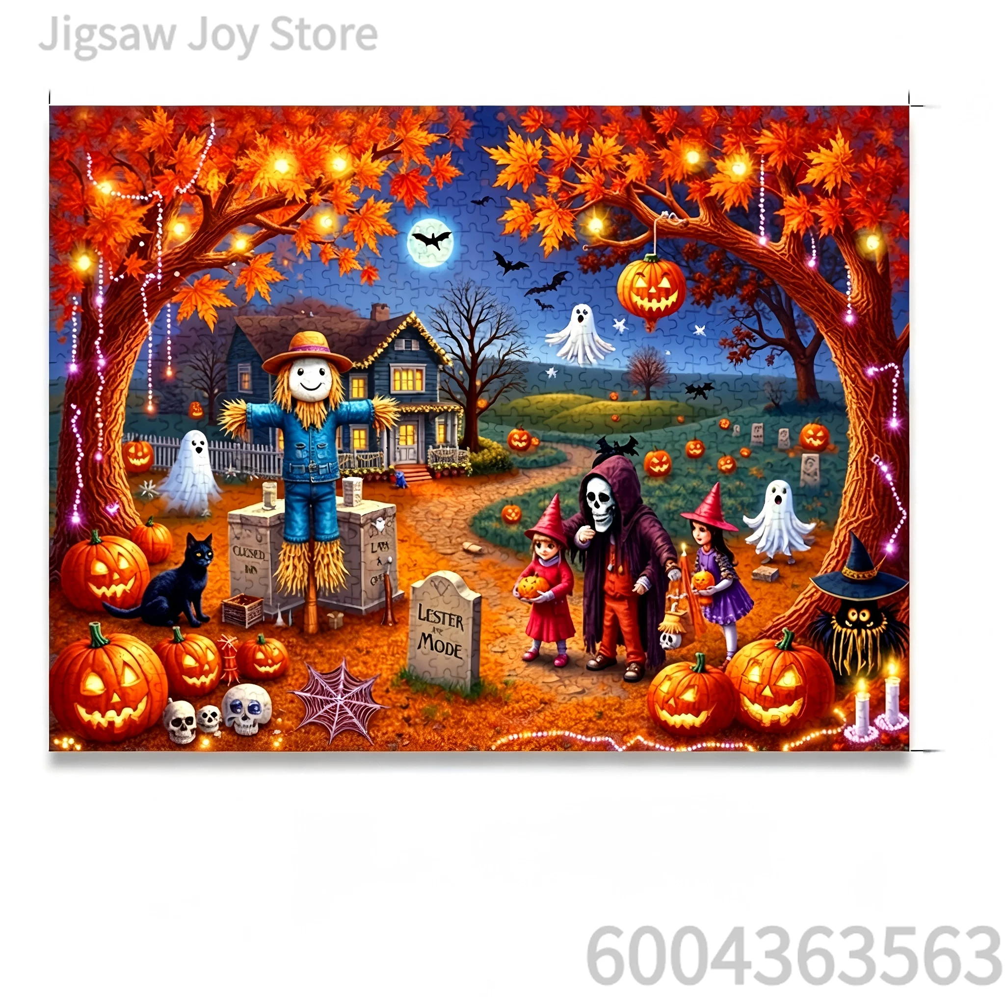 Animal & Holiday Jigsaw Puzzle, Halloween Village, Cute Highland Cow, Snow Squirrel, Vibrant Teacup Flower Bouquet Puzzle Gift