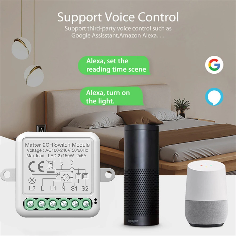 Controle Remoto Matéria Interruptor Inteligente, 1, 2, 3, 4Gang Breaker, Relé APP Controle, Funciona com HomeKit, Alexa, Google Home, 10A, 10A, AC100-240V