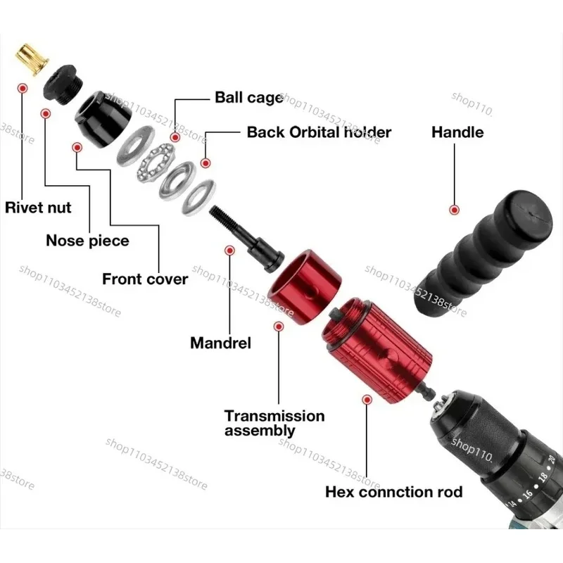 M3-M8 Rivet Nut Gun Set Electric Removable Adapter Manual Riveting Tool with Wrench Thread Insertion