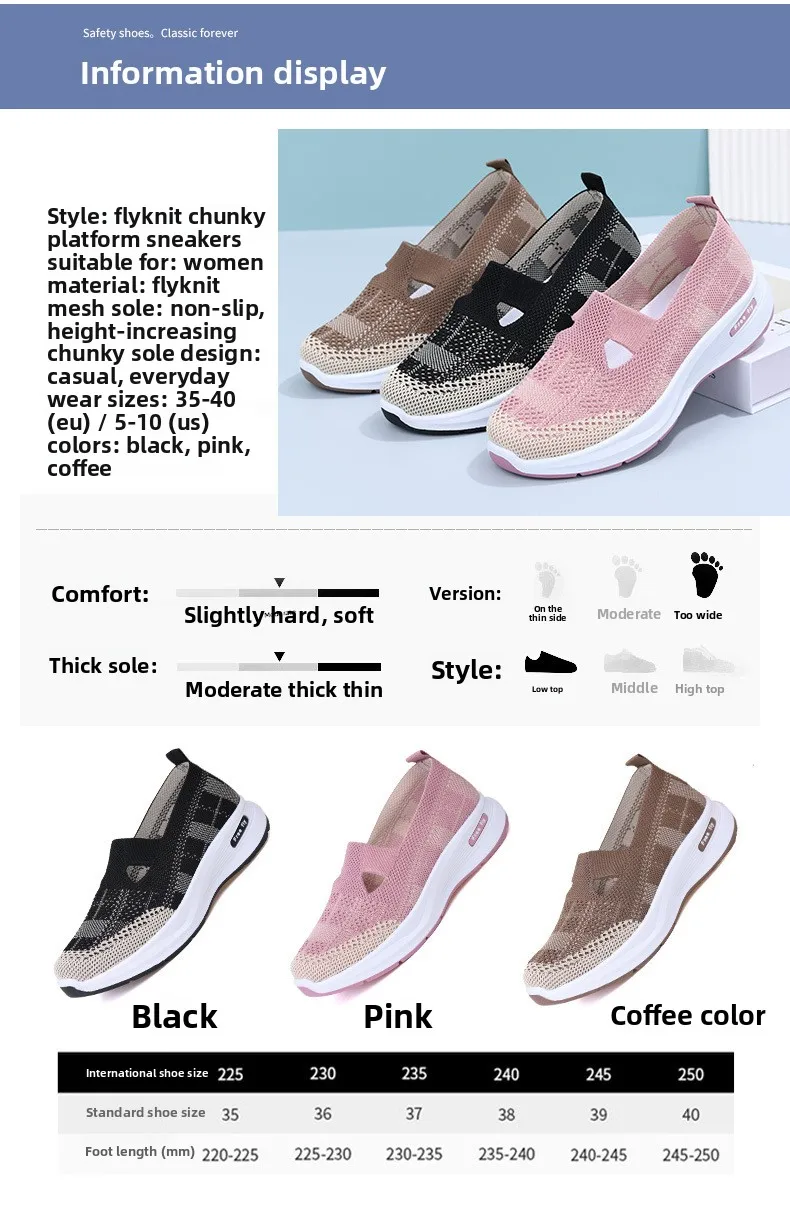 Damen-Slipper aus hohlem Netzstoff, atmungsaktiv, gestrickt, dicke Plattform, leicht, rutschfest, lässige Loafer für Mütter, Senioren, Outdoor – Detail 4