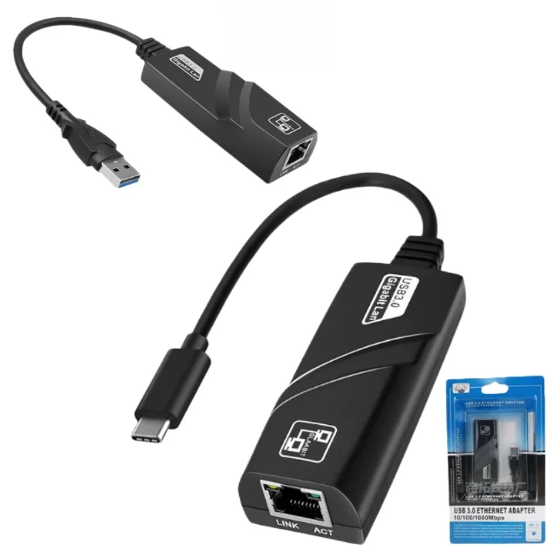 USB3.0 Gigabit Ethernet Card USB3.0/Type-C to RJ45 Network Port Wired External Ethernet Adapter No Driver Required for Computer