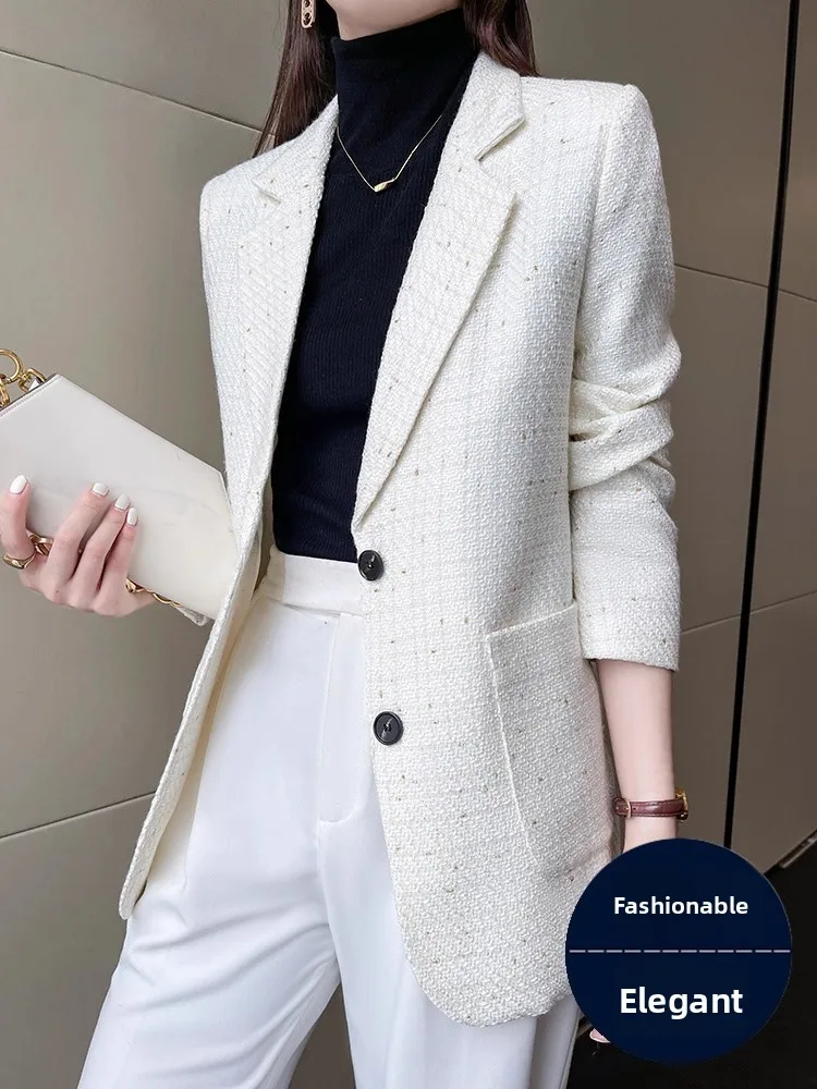 White Casual Style Women's Suit Jacket Elegant Small Size Top Spring Autumn High End Feeling Ladies'  Commute Ready