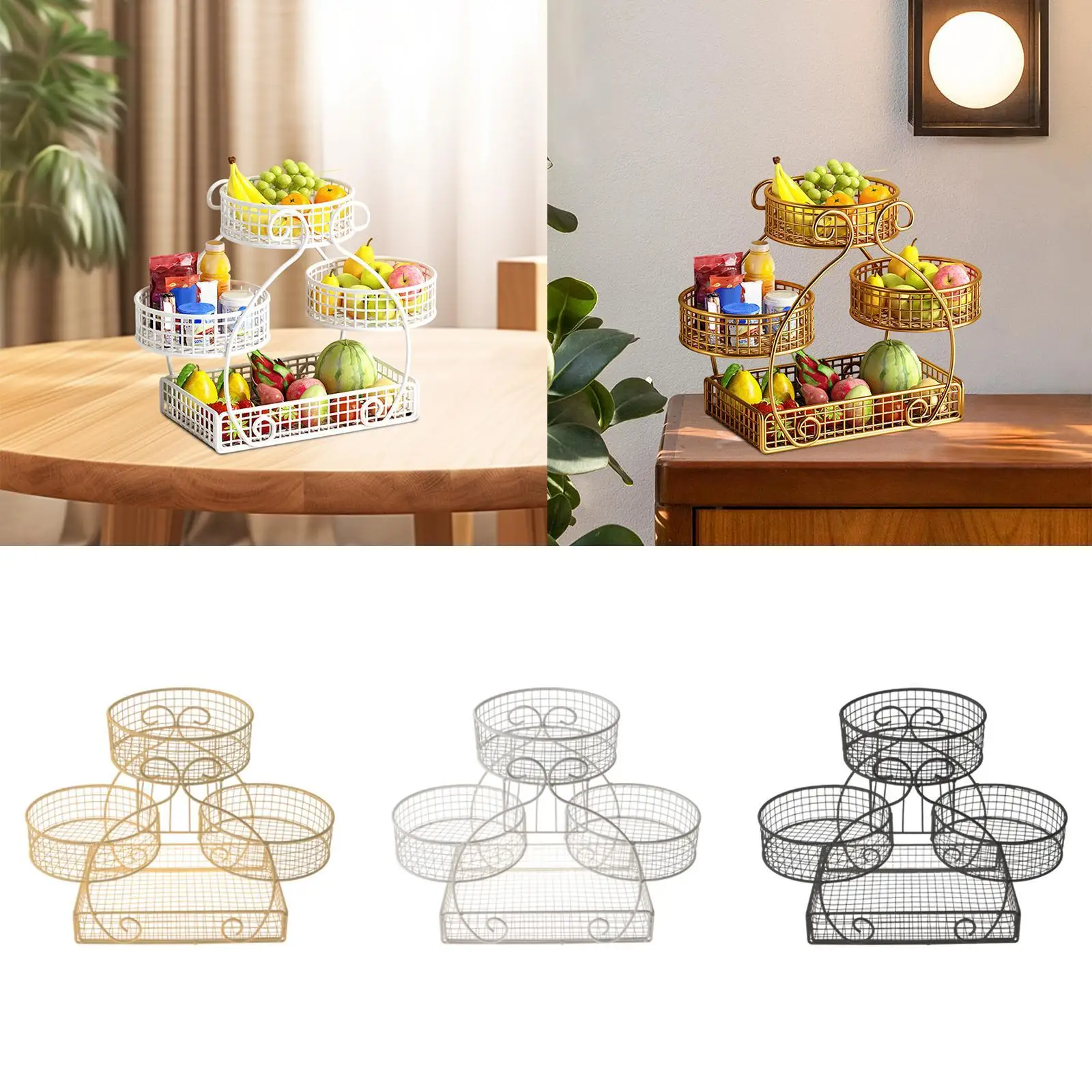 Multi Tier Metal Fruit Stand for Kitchen Counter Iron Vegetable Basket Holder Sturdy Bread Storage Rack for Onion Potato Snack