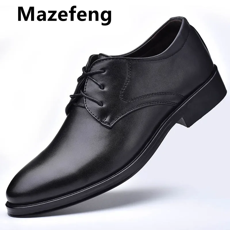 Mazefeng New Men Leather Shoes Business Men\'S Dress Shoes Fashion Casual Wedding Shoes Comfortable Pointed Solid Color Men Shoes