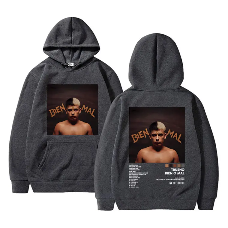 Best Famous Rapper Trueno BIEN O MAL Album Print Hoodie Men Women Vintage Hip Hop Pullover Male Oversized Fleece Cotton Hoodies