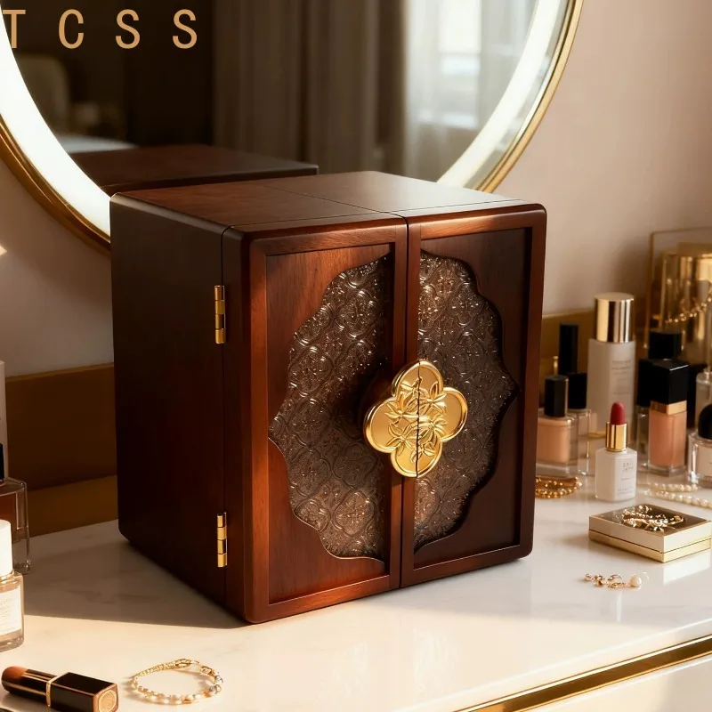 High‑End Exquisite Chinese Retro Walnut Solid Wood Jewelry Box, Decorative Jewellery Storage Case