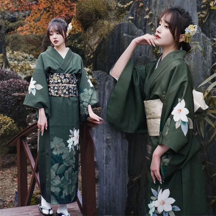 Japan High Quality Traditional Kimono Cardigan Women Dress Bath Robe Yukata Geisha Cosplay Clothing Performance Photoshooting