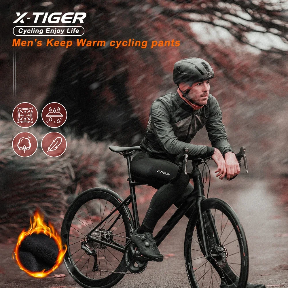 X-TIGER Cycling Trousers Winter Thermal Mountain Bike Pants Bicycle Tights 5D Gel Pad Cycling Pant Hot Warm Up Men