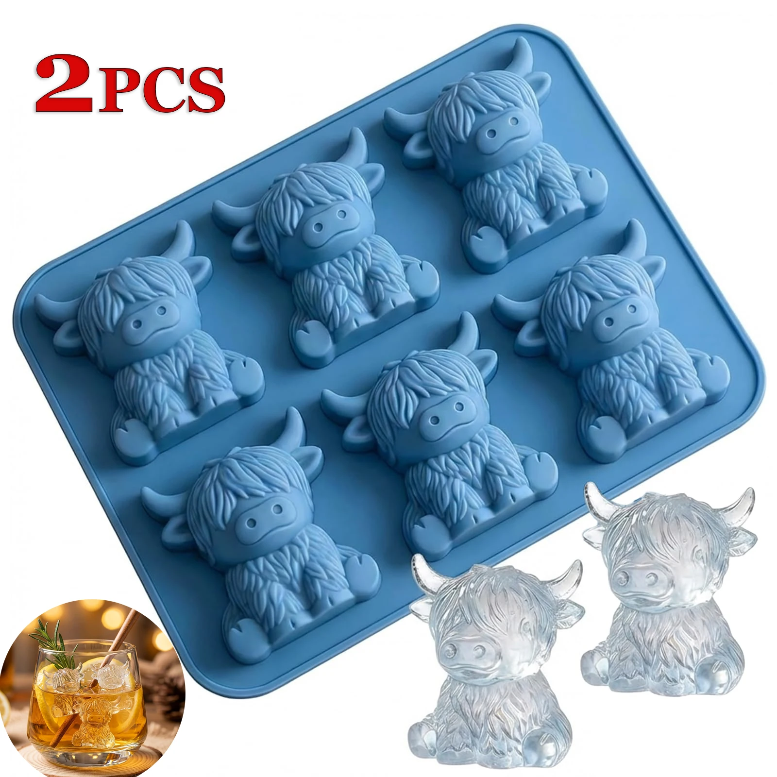 Highland-Kuh Eiswürfelform 3D Silikon Highland-Kuh Eiswürfelbehälter Niedliche Tierförmige Eiswürfelform aus Silikon für Whiskey-Cocktails